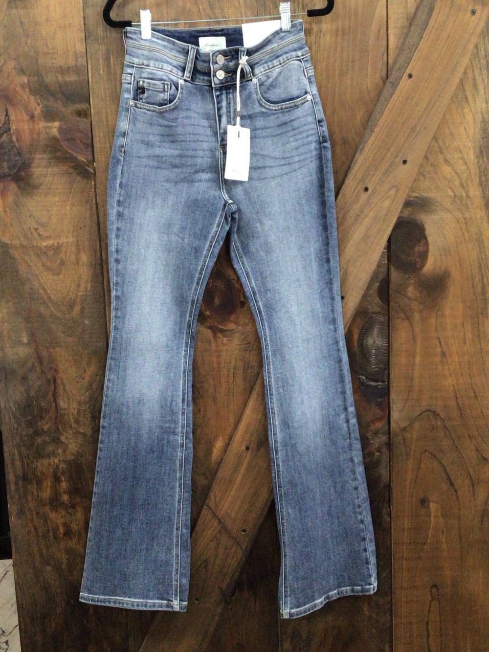 KanCan Medium Wash High-Rise Flare Jeans - Light Blue